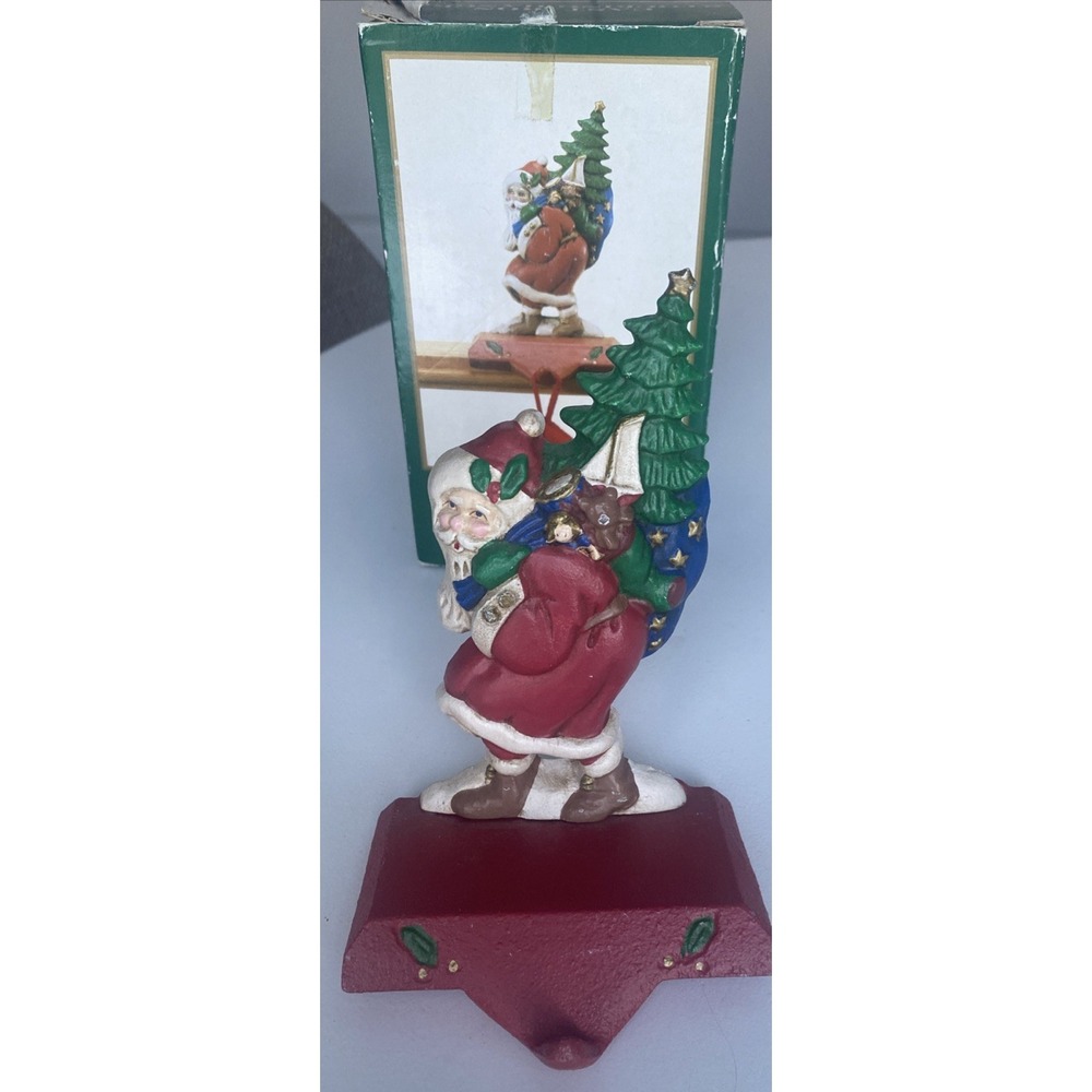 Vintage Cast Iron Santa Carrying Tree Stocking Hanger ~ With Box ~ BRN ~ Taiwan